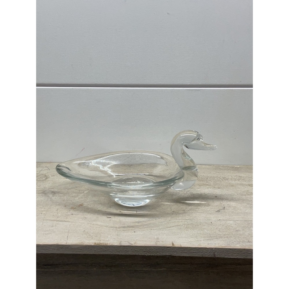 Vintage Clear Art Glass Swan Trinket Dish Hand Blown Bird Figurine 6 Inch
